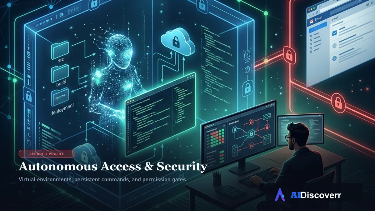 AI Coding Agents, Autonomous Access & Security AI Coding Agents, Autonomous Access & Security showing sandboxed execution environment