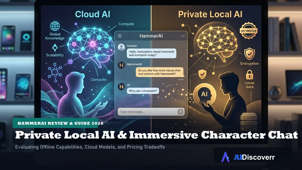 HammerAI 2026 Platform Review HammerAI AI character chat and local AI review banner showing the interface concept