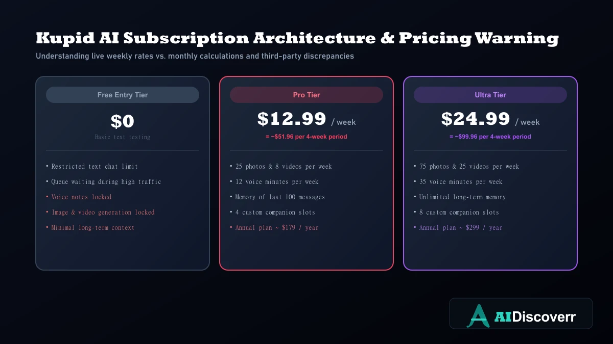 Kupid AI Pricing Tiers & Billing Breakdown Kupid AI Subscription Architecture & Weekly Pricing Model