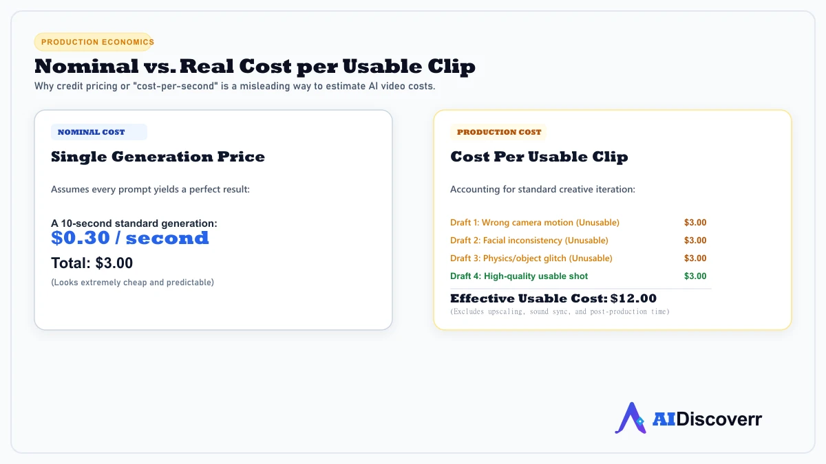 Nominal vs Real Cost per Usable Clip Seedance 2.0 nominal vs real cost per clip comparison